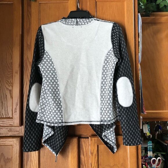 Anthropologie Philosophy Draped Open Woven Cardigan Elbow Patches - S - Picture 12 of 13